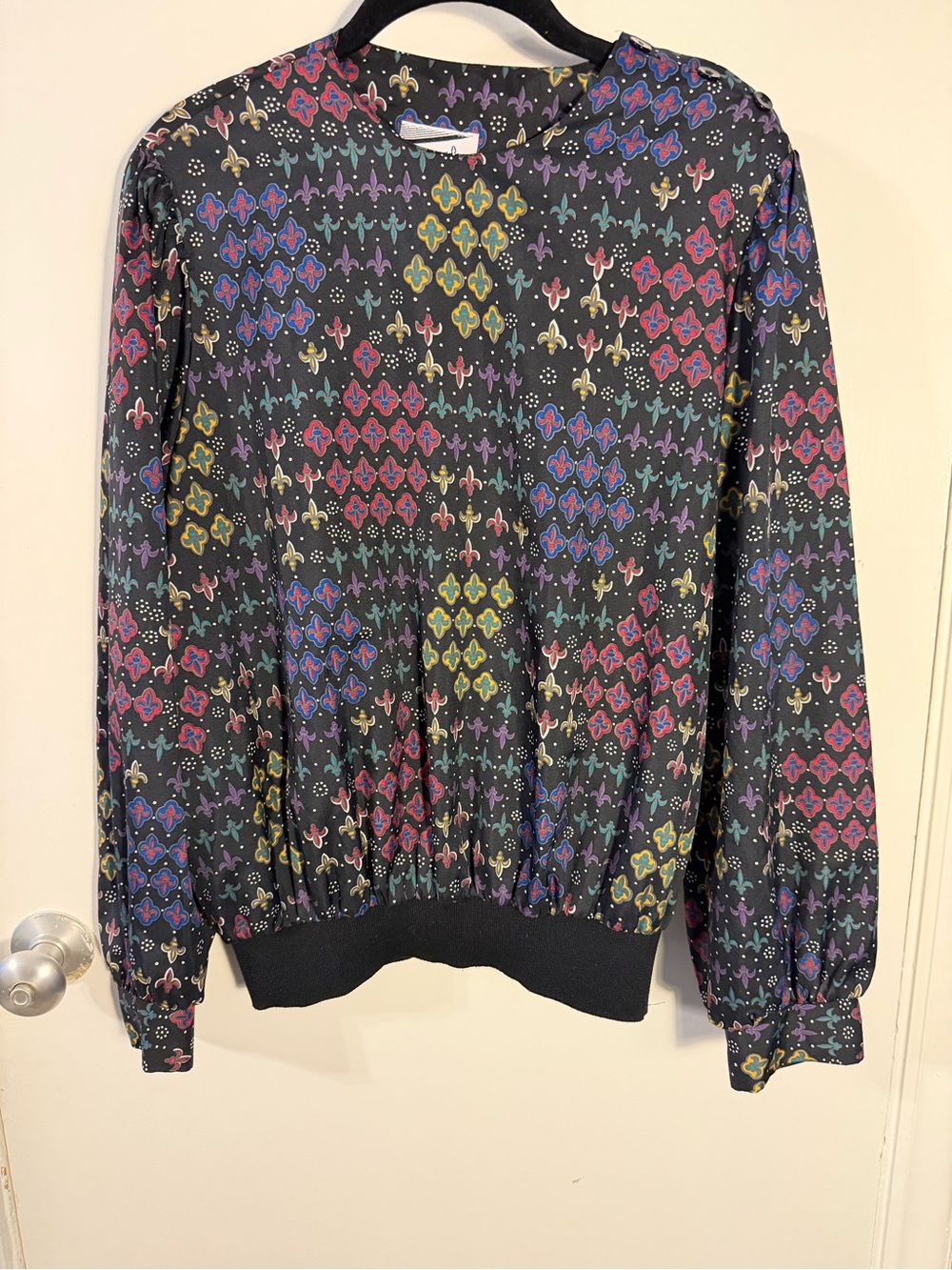 Vintage Black Patterned Long-Sleeve Blouse size 12